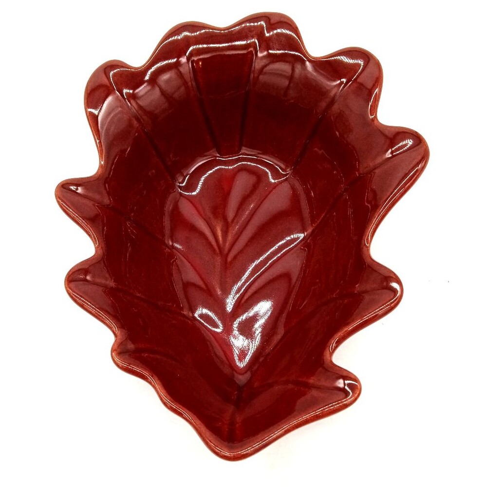 Vintage Appolia Pottery Burgundy 9" Autumn Leaf Shaped Serving Bowl 0609930